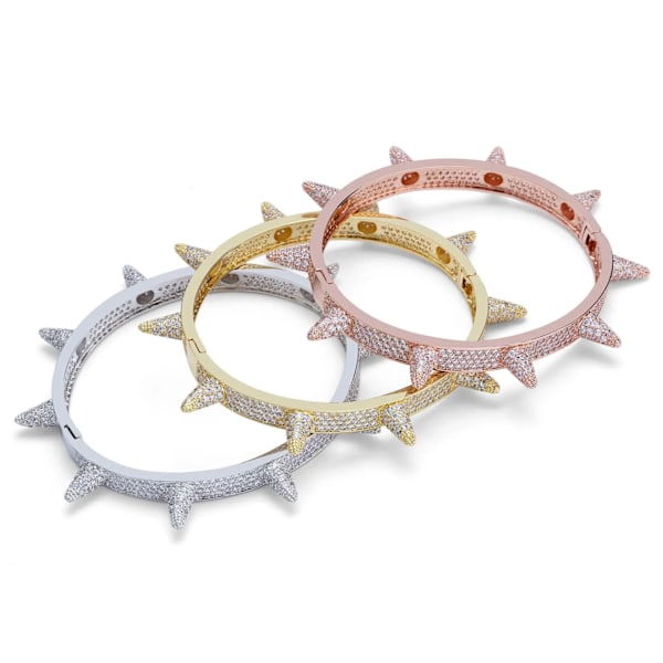 Fashion Iced Out Spikes Armband Nitar Kon Stud Manschett Twist Taggar Armband Cubic Zirconia Bling AAA Hip Hop Smycken Gåva Gold