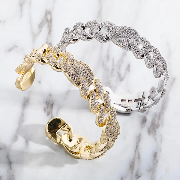 16mm Miami Cuban Link Armband Isad Med Kubisk Zirkonia Hög Kvalitet Guld Silver Färgplätering Hip Hop Smycken Kvinnor Män Gold