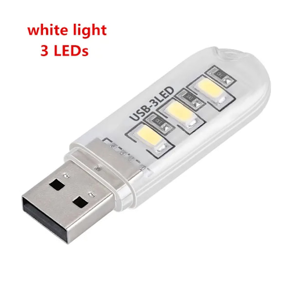 Bärbar Mini Boklampa USB LED-lampa DC5V Ultra Ljus Läslampa 1/3/8/24LEDs För Powerbank PC Laptop Notebook 3LEDs White light