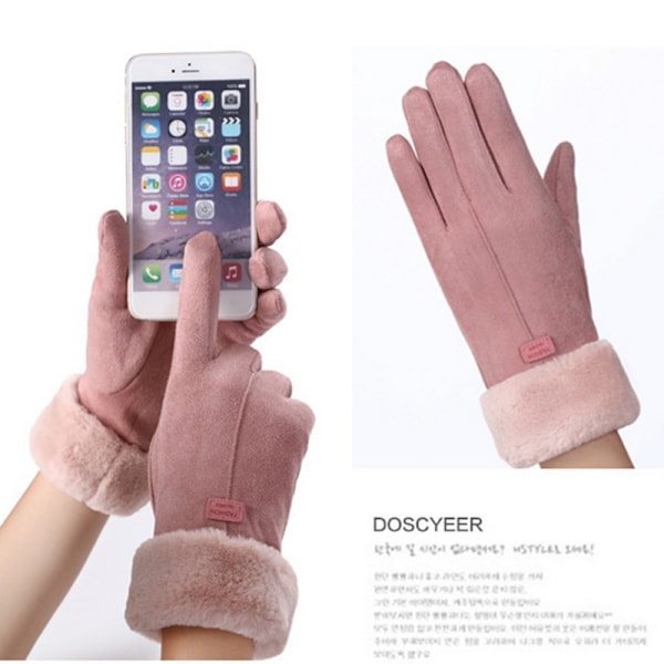 Modehandskar för kvinnor Höst Vinter Söta Fluffiga Varma Vantar Fullfinger Vantar Kvinnor Utomhus Sport Damhandskar Skärm Pink