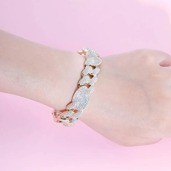 16mm Miami Cuban Link Armband Isad Med Kubisk Zirkonia Hög Kvalitet Guld Silver Färgplätering Hip Hop Smycken Kvinnor Män Silver