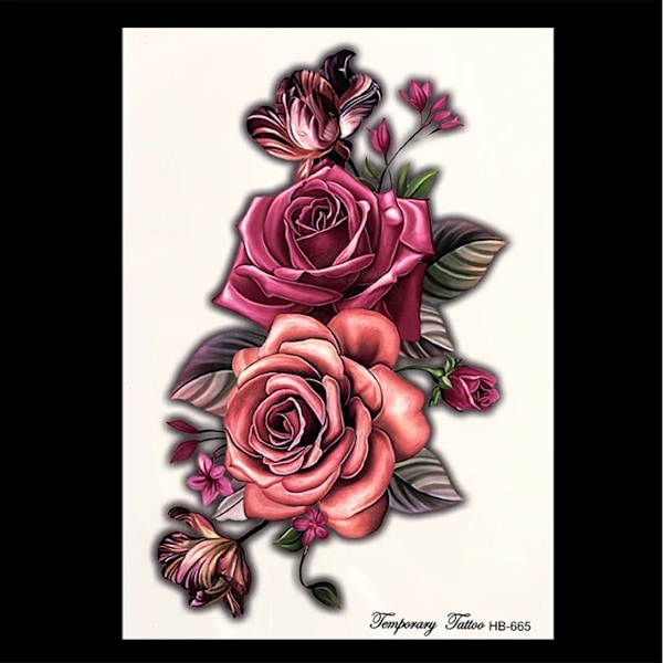 Skönhet 1 st Smink Fake Temporära Tatueringar Klistermärken Ros Blommor Arm Axel Tatuering Vattentät Kvinnor Stor Flash Tatuering på Kroppen HB-665