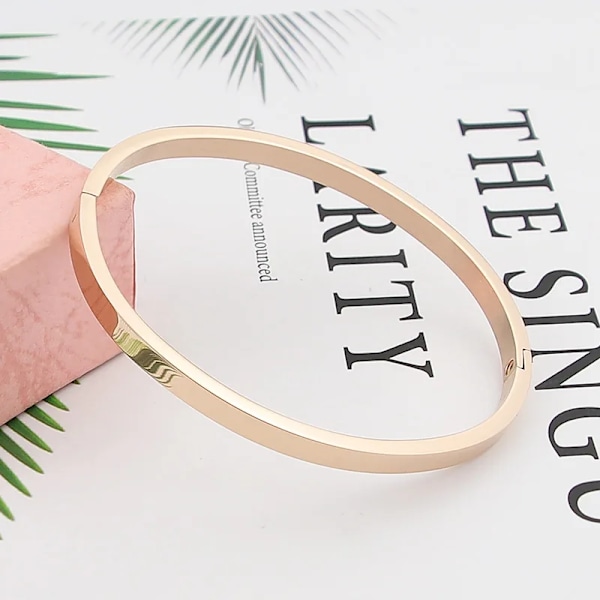 Heta Mode Rostfritt Stål Smycken Runt Armband för Kvinna Barn Charm Armband Fest Kärlek Bröllop Märkesgåva Grossist Rose Gold 4mm