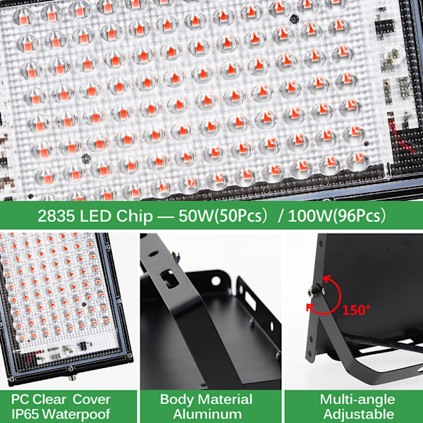 LED-växtlampa med fullspektrum Phyto-lampa och stativ för växthus, sådd, hydroponisk växtbelysning, EU-kontakt 100W