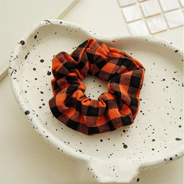 Halloween Jul Håraccessoarer Hårband Sammet Scrunchies Kvinnor Rutiga Hårband Gummiband Elastiska Hårband orange grid