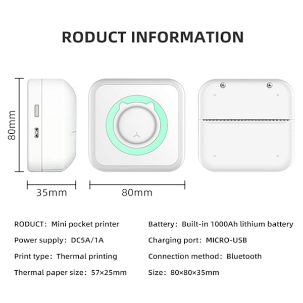 BT Mini Digital Termisk Skrivare Bärbar Instant Fototryck Enhet för IOS Android Smartphone Pink plus 5 paper2