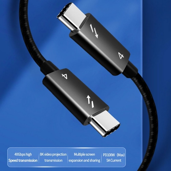 8K Thunder-bolt 4-kabel USB 4 40 Gbps USB-C-kabel Typ-C PD 100W Datatransfer USB-C Snabbladdningskabel för Laptop Mobiltelefon 0.5m