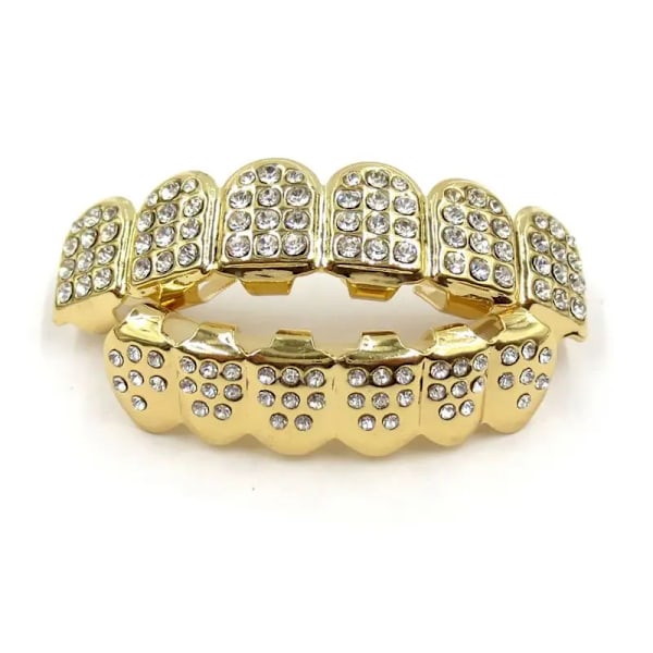 Hip Hop Guld & Silver Färg Iced Out CZ Tand Grillz Mode Party Topp och Botten Män Kvinnor Rappare Kroppssmycken Silver