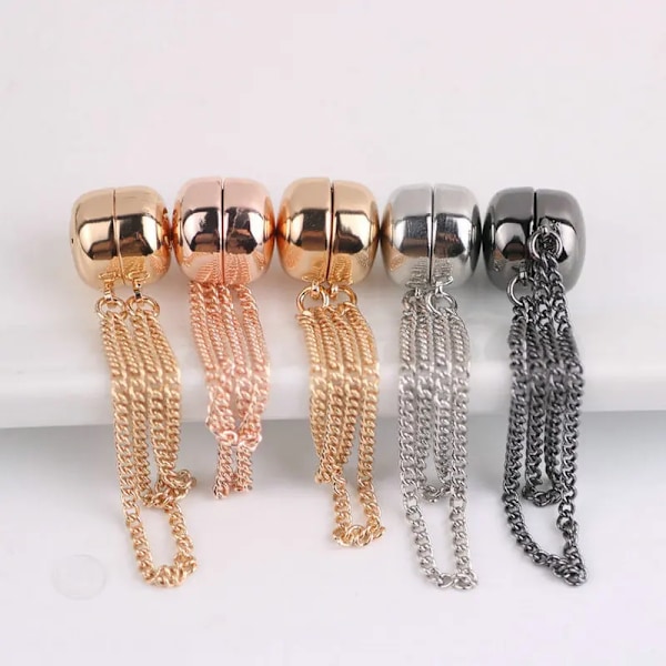 Magnetiska säkerhetsnålar för halsdukar med tofs-kedjebroscher för kvinnor, utan hål, muslimsk hijab-halsduksspänne, lyxiga accessoarer Rose Gold