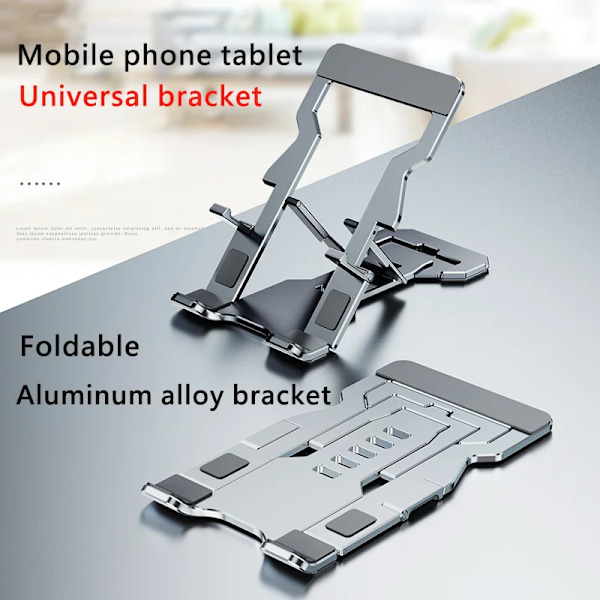 Universellt Telefon- och Surfplattestativ i Metall, Bärbart Vikbart Lat Stativ för iPhone Samsung iPad Surfplatta, Skrivbordsstativ Gray