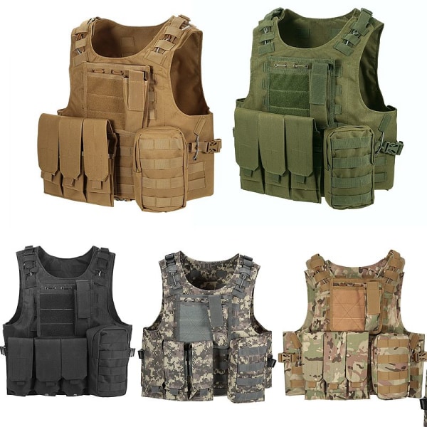 Taktisk Airsoftväst med flera fickor Molle Combat Plate Carrier Armé Justerbar Pansar Utomhus CS Jaktväst Militär Utrustning Green