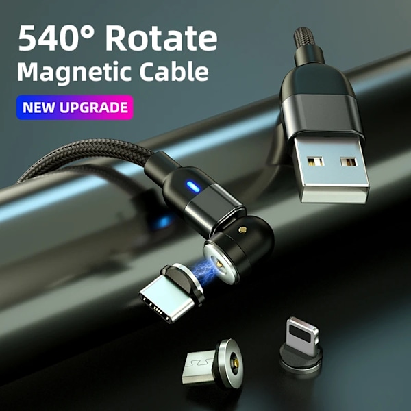 540 Grader Rotationsbar Magnet USB-C iPhone-kabel Micro USB-kabel för iPhone 14 13 X 7 8s Pro Max Samsung S20 21 Xiaomi Huawei Laddningskabel Purple 3m