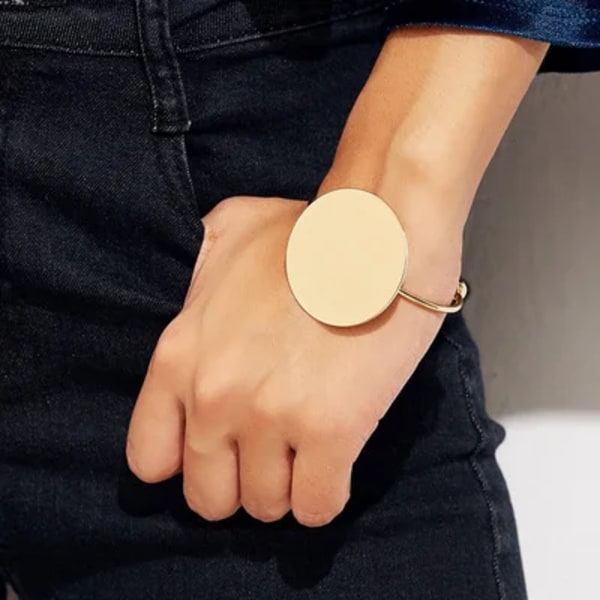 Trendiga Nya Öppna Borstade Stora Runda Manschettarmband för Kvinnor Klassiska Geometriska Runda Armband Mode Smycken Gold