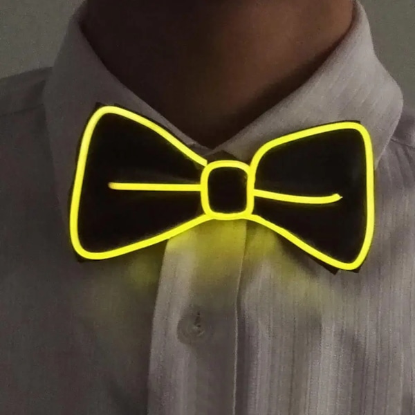 Lysande Fluga LED Lyser Upp Herr Fluga Slips Mode Neonljus Blinkande För Dansfest Julfest Dekoration Yellow
