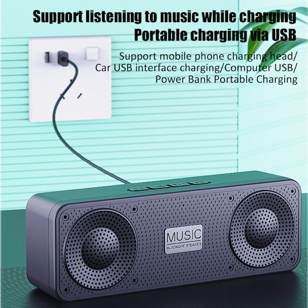 Bärbar FM-radio Trådlös Bluetooth 5.0 TWS Högtalare Mini MP3 Musikspelare Stöd för TF-kort U-disk AUX-uppspelning Handsfree-samtal Black