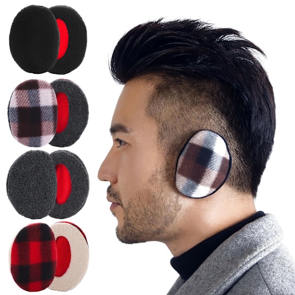 1 Par Vinter Bandlösa Öronmuffar Öronvärmare Fluffig Fleece Öron Skydd Mjukt Tjockt Vindtätt Öronskydd för Män Kvinnor Barn Red plaid S