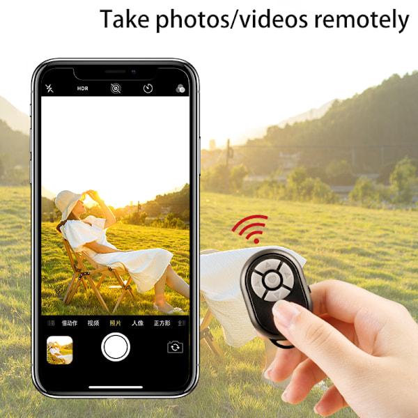 Bluetooth Fjärrkontroll för Videokamera för iPhone Xiaomi Samsung OPPO Android Mobiltelefon för Tiktok Film Sida Vändning Black