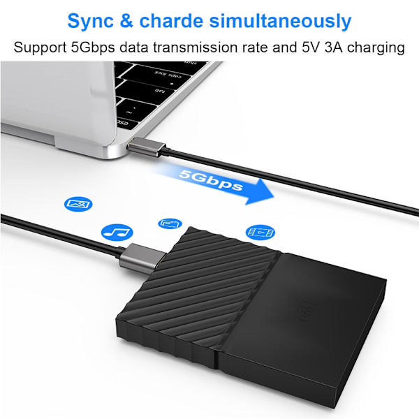 USB C till Micro B-kabel USB 3.0 Typ C 5 Gbps Dataanslutningsadapter för hårddisk Smartphone PC Typ C Laddare Kamera Disk Kabel 1m