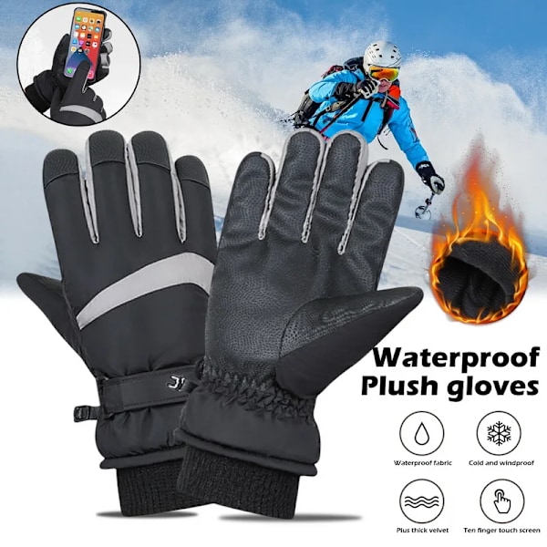 Höst Vinter Herr Dam Handskar Touchscreen Vattentäta Vindtäta Handskar Utomhussporter Varma Cykel Snö Skidhandskar Full Finger black male