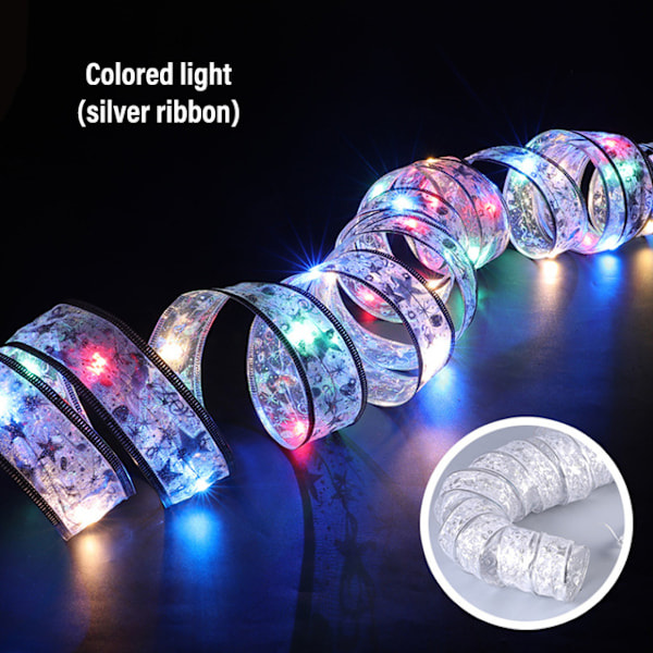 LED-ljusslinga med julband i koppar, 5 cm bred, batteridriven, för julgran, bröllop, sovrum, presentask, dekoration Silver Ribbon-White Light 4M 40LED