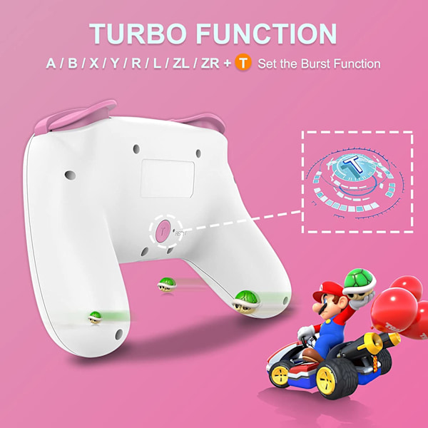 Trådlös Bluetooth Joystick Gamepad Switch Pro-kontroll med Turbo LED Ergonomisk Pro-kontroll för Switch OLED Steam Android pink