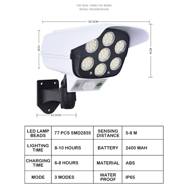 Säkerhetskamera Dummy Solcells Rörelsesensor Ljus LED Utomhus Trådlös Floodlight För Hem Trädgård