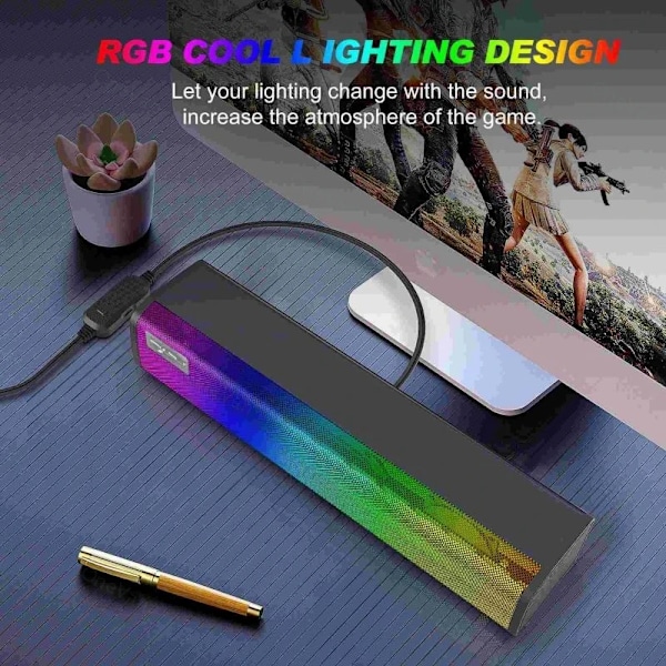 RGB Luminous soundbar Datorhögtalare Present HiFi Ljud Spel ABS Material Ljudlåda 9 Sorter Ljus Justerbar