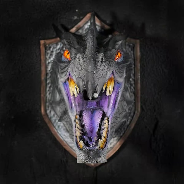 VIP Dragon Legends Rekvisita Dinosauriehuvud 3D Vägg Rök Ljus Konst Skulptur Form Staty Heminredning Halloween Rum Väggdekoration White