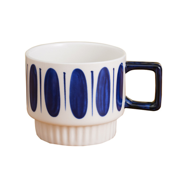 Ins Amerikansk retro stapelbar kopp nisch handmålad keramisk mugg högt värde söt par kaffekopp present Blue1