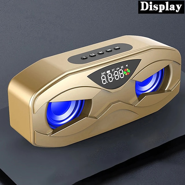 Snygg Robotdesign Bluetooth-högtalare LED-rytmblixt Trådlös högtalare FM-radio väckarklocka TF-kortstöd Subwoofer gold-display