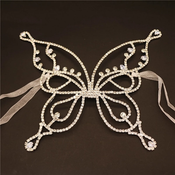 Fantastisk glänsande stor fjäril strassmask för ansikte kvinnor kristall handgjord cosplay halloweenmasker smycken presenter Silver Style B