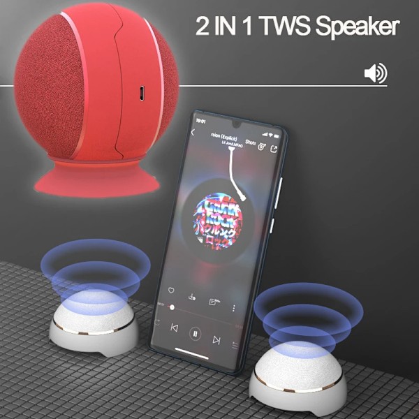 Portabel Kombinations-Sfärisk Mini TWS 2-i-1 Magnetisk Trådlös Högtalare Bluetooth Kolonn Subwoofer Musikspelare Handsfree HD-Samtal Black