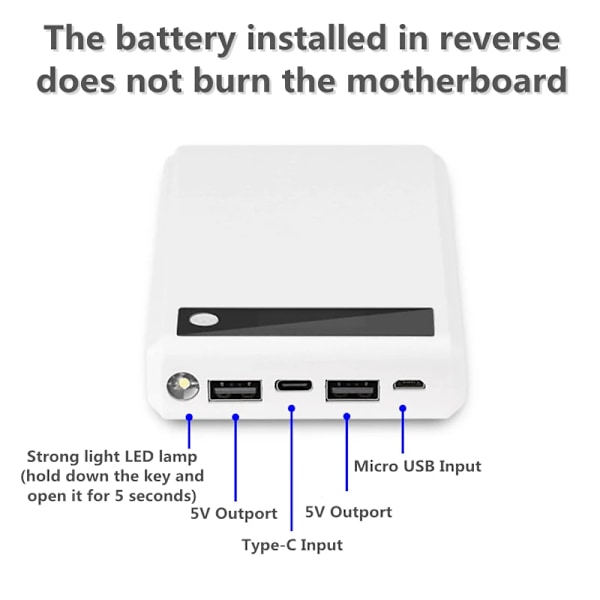 DIY 6*18650 Powerbank-fodral Extern 5V 2A Batteriladdning Förvaringslåda Skal Micro USB Typ C För Laddning av Mobiltelefoner Bärbar Blue