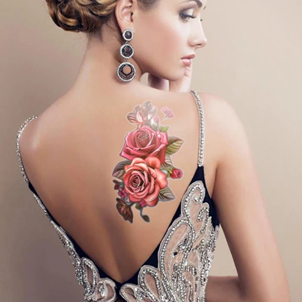 Skönhet 1 st Smink Fake Temporära Tatueringar Klistermärken Ros Blommor Arm Axel Tatuering Vattentät Kvinnor Stor Flash Tatuering på Kroppen HB-665