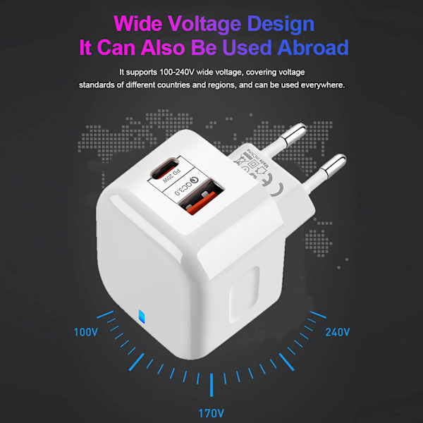 Lämplig för Apple Mobiltelefon PD Snabbladdning Android Europeisk Standard Laddningshuvud 20W Dubbel-Port USB + Typ-C Laddningsport UK