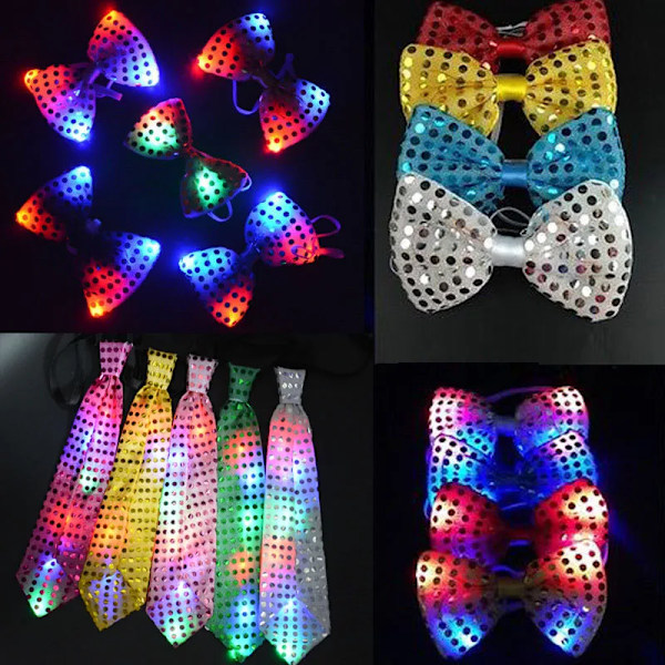 10 st Blinkande Lysande Paljett Fluga Slips LED Party Ljusande Halsaccessoar Cosplay Bröllop Födelsedag Halloween Jul navy blue bow