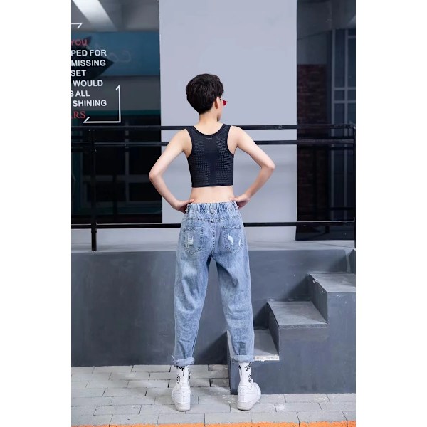 Platt Bröst Slim Shaper FTM Lesbisk Andningsbar Mesh Undertröja S-4XL Dragkedja Bandage Tanktopp Tomboy Trans Bröstbinder Väst Black XL