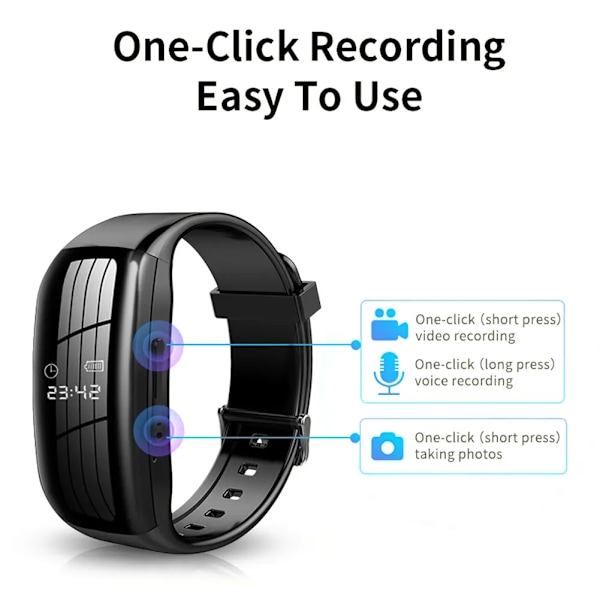 Smartklocka Digital Röstvideoinspelare 1080P Kameralins DV Professionell Ljud Diktafon Espia Armband Brus 8-256GB 8GB