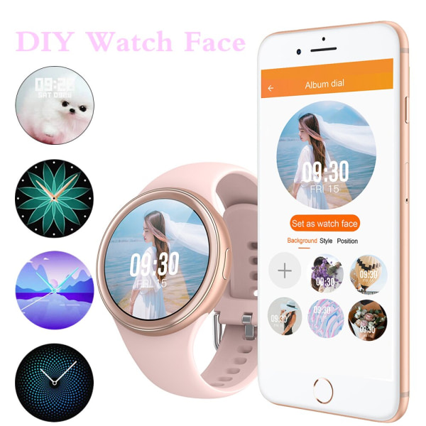 Smartklocka Dam DIY Urtavla J2 Smartwatch Fullskärm För Dam Puls Blodtryck IP68 Vattentät Android iOS Silver