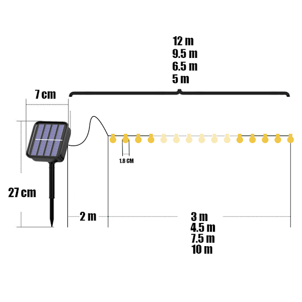 LED Solcellssträngljus Utomhus Vattentät Juldekoration 30 Glödlampor Retro Camping Tält Girlang Trädgårdsfest Sagoljus 20LEDs