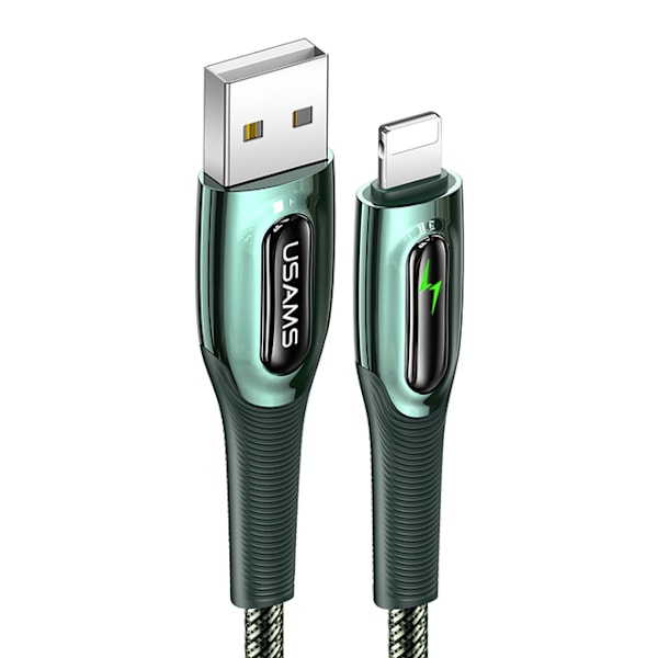 USAMS Smart Power Off USB-kabel för iPhone 11 pro max xs 8 7 6s 5 Lightning-kabel Datasynkronisering 2A Snabbladdningskablar för iPad-kabel Green