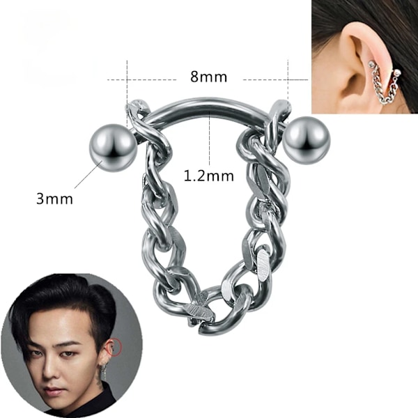 Hip Hop Mode Örhängen Rostfritt Stål Guld Silver Färg Koreanska Smycken Kedjeörhänge Stud Punk Unisex Kroppssmycken Cone Silver