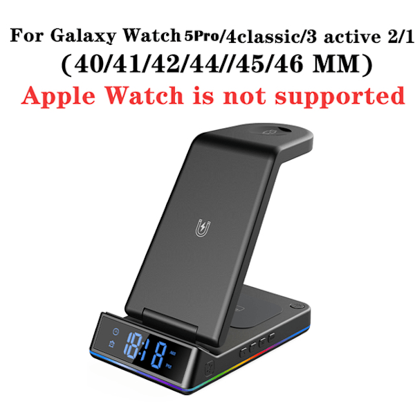 3-i-1 Vikbar Trådlös Laddningsstation för Galaxy Watch 5Pro 4 3 Active 2 Snabbladdare för Samsung S22/21/20 LTE Buds Pro Live Black