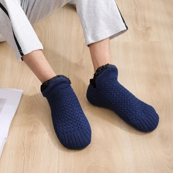 Herrskor Vinter Varma Tofflor för Hemmagolv Strumpor Tofflor Inomhus Mode Plysch Herrtofflor Stövlar Tjockare Sovrum Hemmaskor Navy Blue 35-39