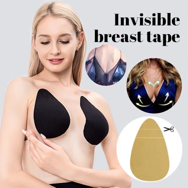 Osynlig Push Up BH Rygglös Axelbandslös BH Sömlös Framknäppning Bralette Underkläder Kvinnor Självhäftande Silikon Sticky BH Black M