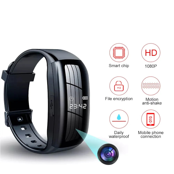 Smartklocka Digital Röstvideoinspelare 1080P Kameralins DV Professionell Ljud Diktafon Espia Armband Brus 8-256GB 16GB