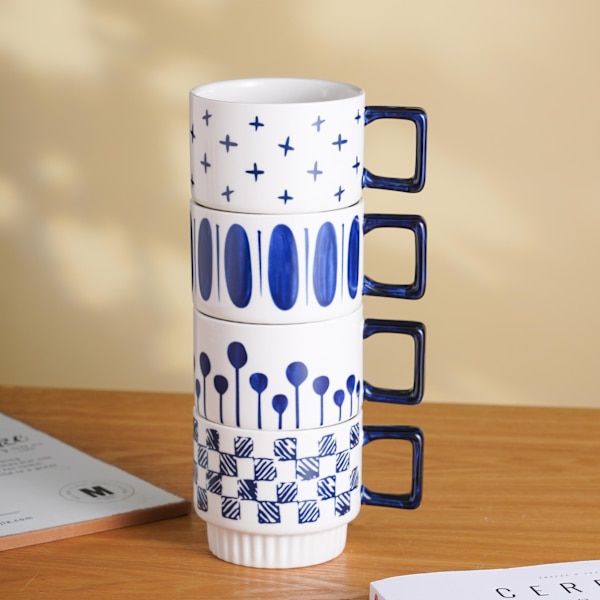 Ins Amerikansk retro stapelbar kopp nisch handmålad keramisk mugg högt värde söt par kaffekopp present Blue1