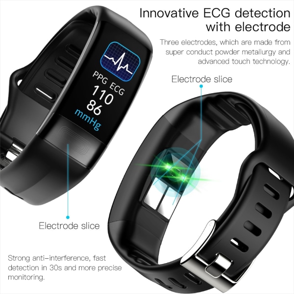P11 Plus Smart Armband Kroppstemperaturövervakning Smart Armband ECG PPG Smart Klocka Puls Blodtrycksarmband black