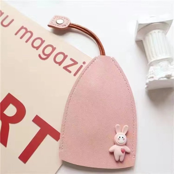 Sött Utskjutbart Nyckelfodral Tecknade Djur Kanin Katt PU Läder Nyckelplånböcker Hushållerskor Bilnyckelhållare Fodral Läder Väska för Nycklar Pink