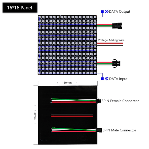 WS2812B RGB LED Digital Flexibel Individuellt Adressbar Panel Ljusremsa WS2812 8x8 16x16 8x32 Modul Matris Skärm 5V 8X32